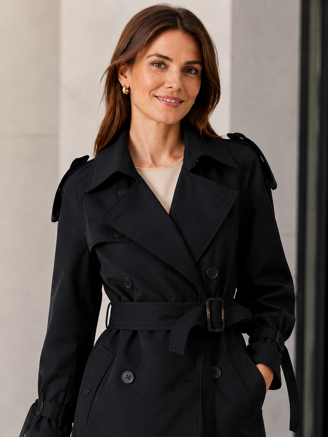 Manteau Trench Long Noir Femme