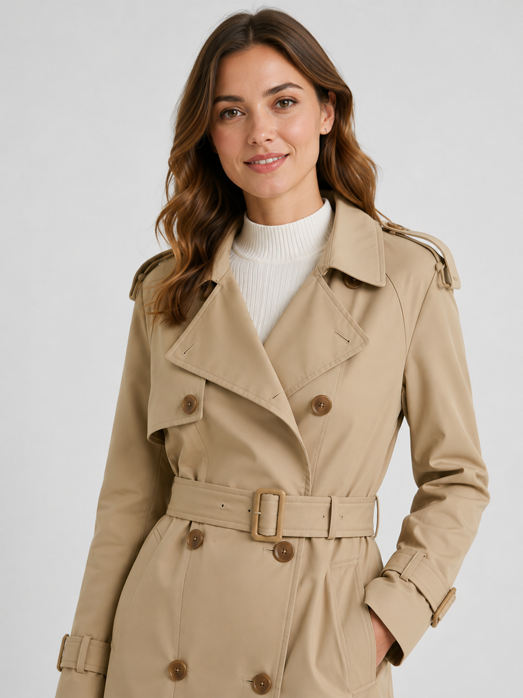 Trench Mi-Long Femme Beige