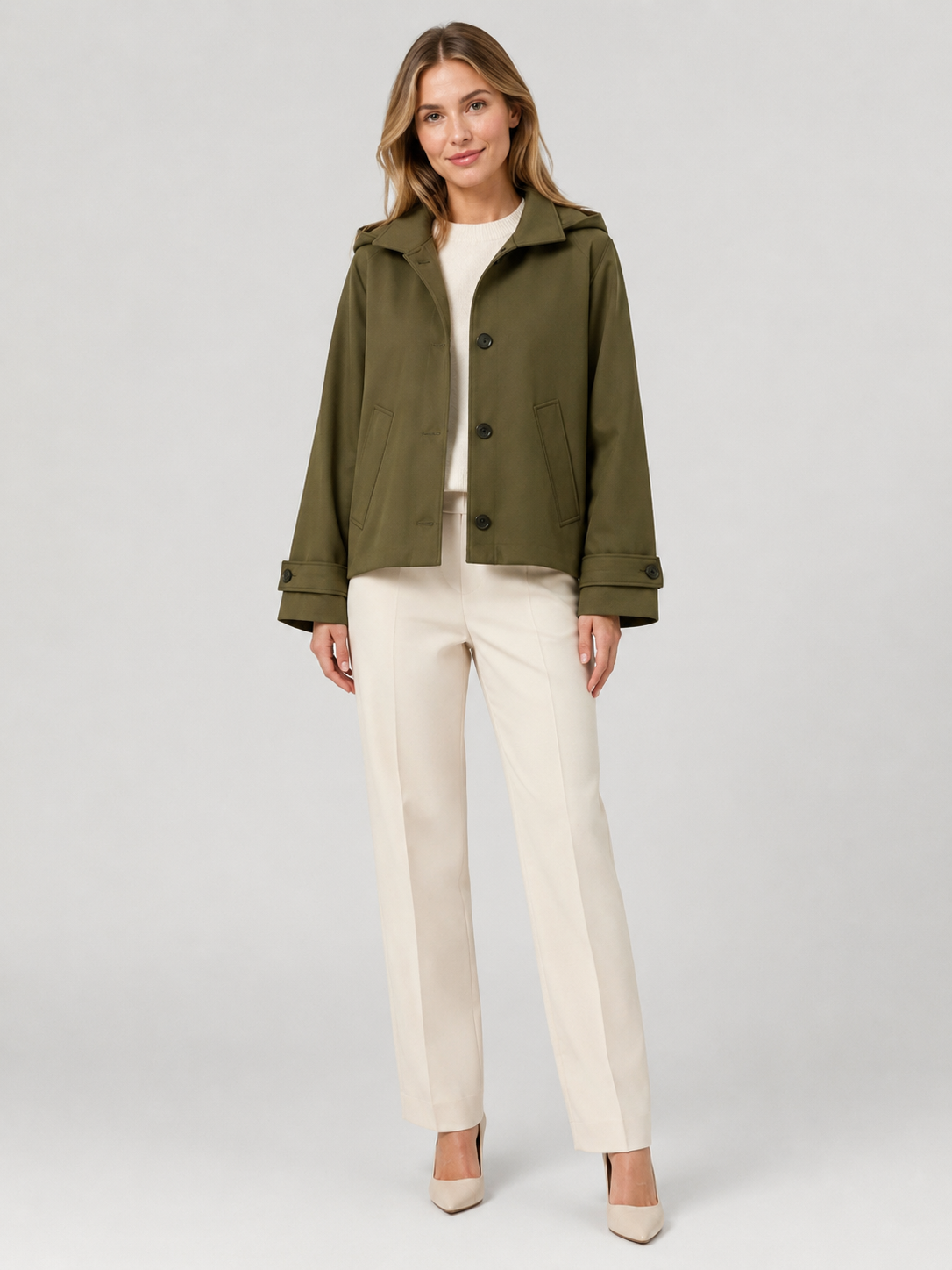 Trench Court Femme Kaki