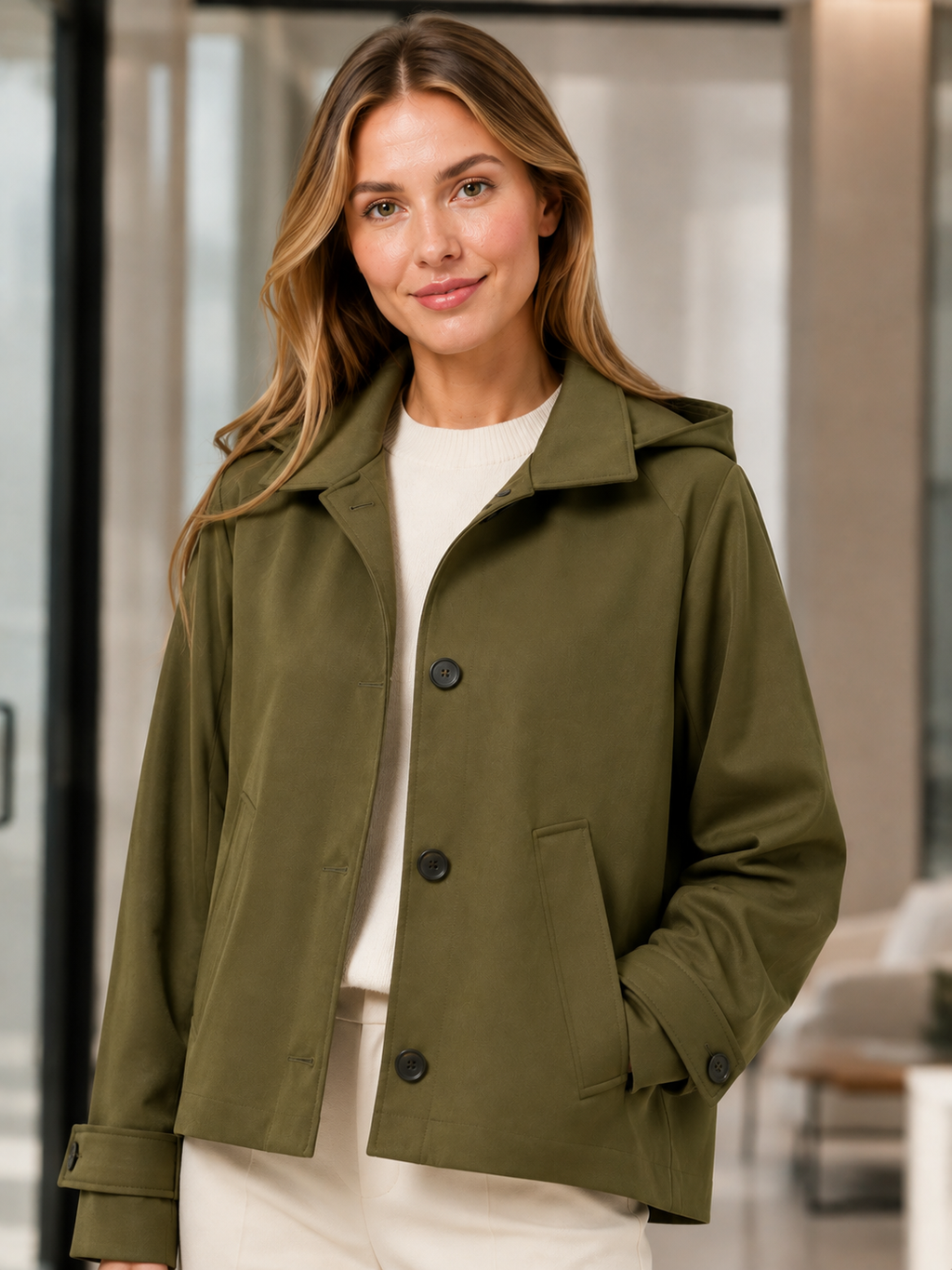 Trench Court Femme Kaki