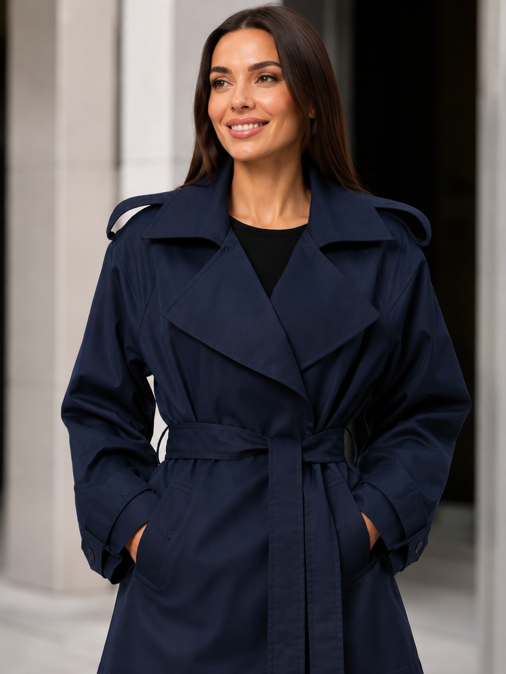 Trench Femme Court Bleu Marine