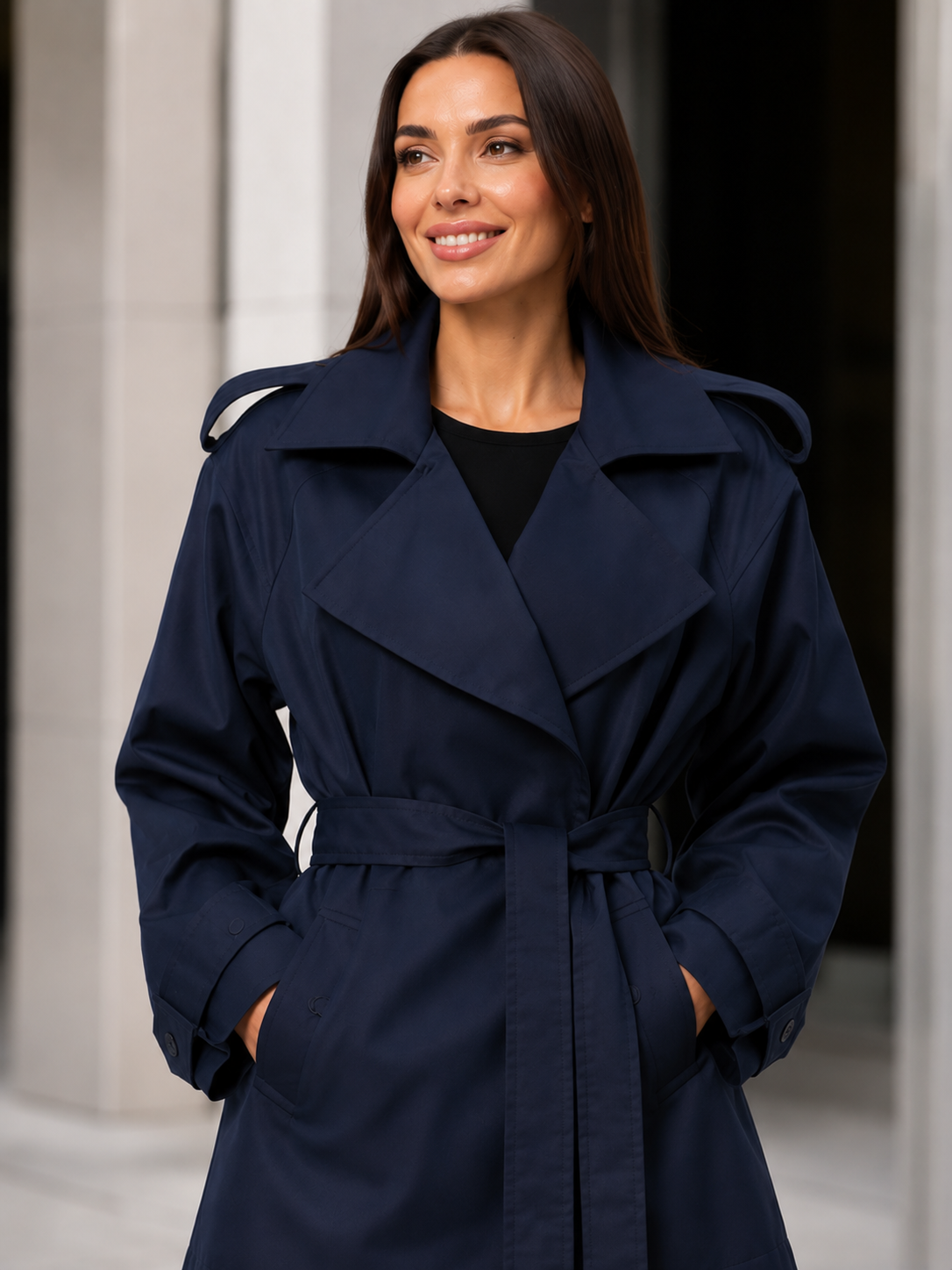 Trench Femme Court Bleu Marine