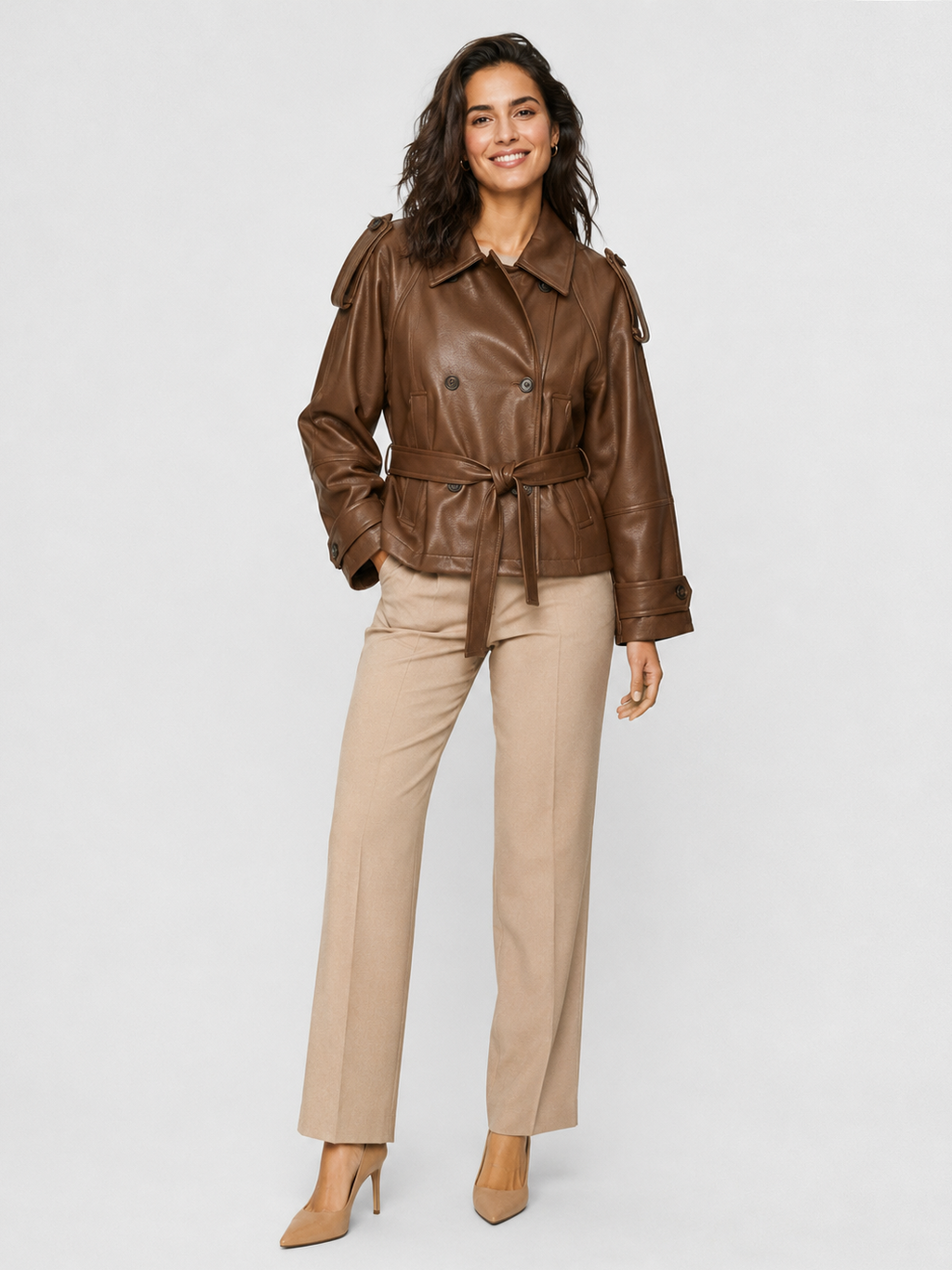 Trench Court Simili Cuir Femme