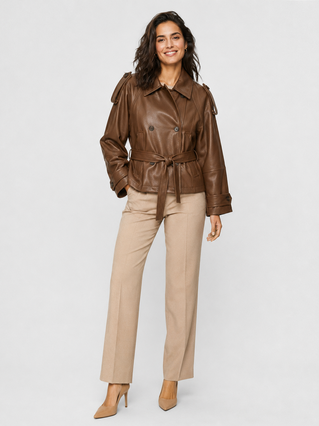 Trench Court Simili Cuir Femme