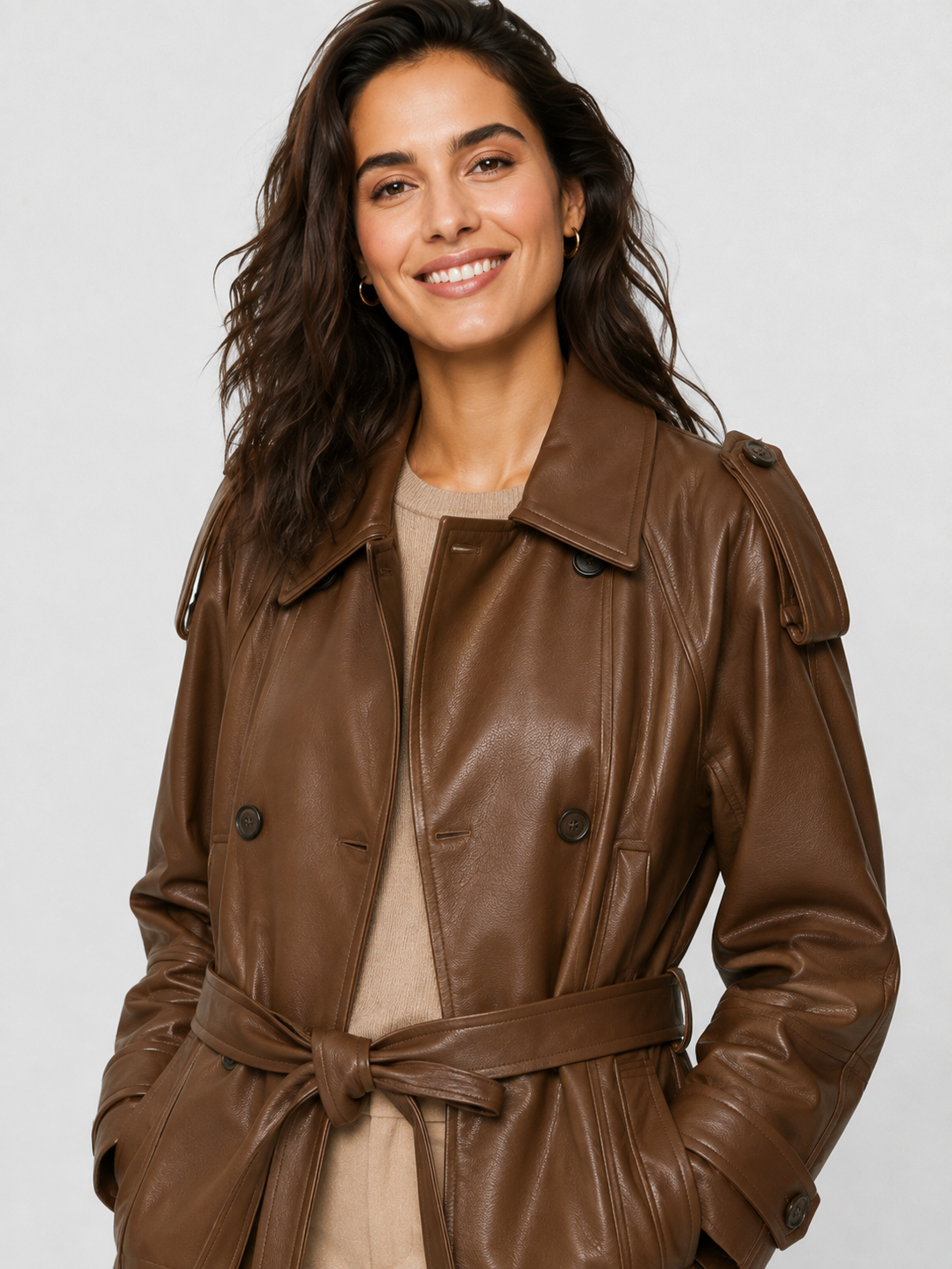 Trench Court Simili Cuir Femme
