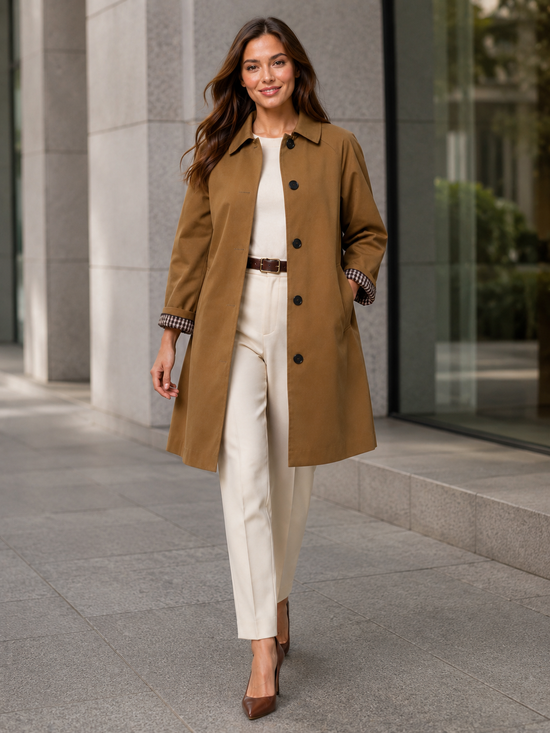 Trench Femme Camel Mi Long