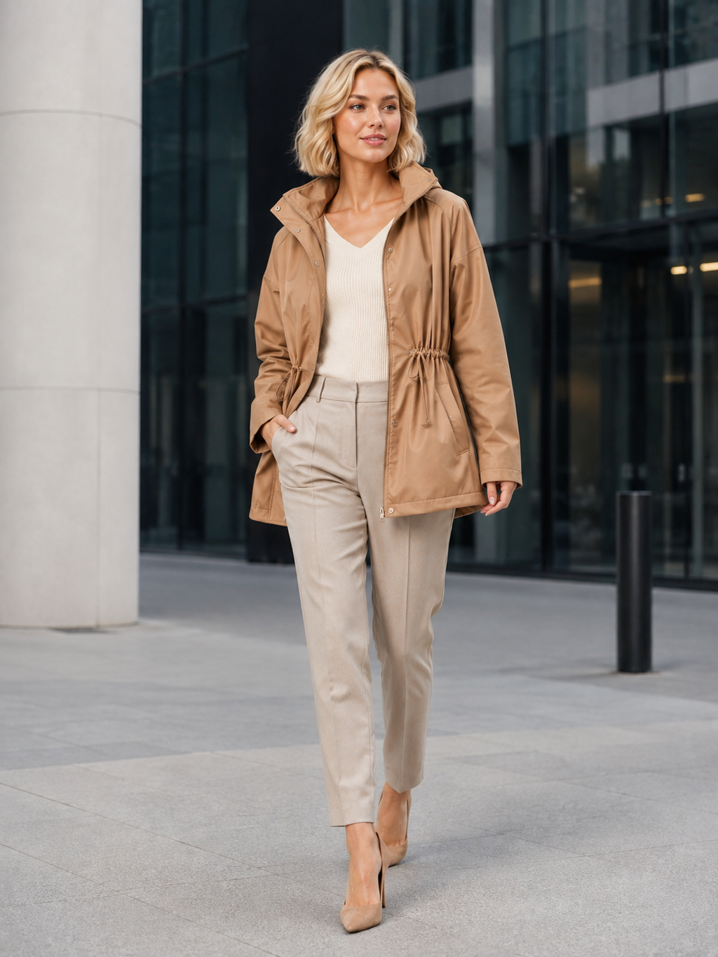 Trench Femme Court Kaki