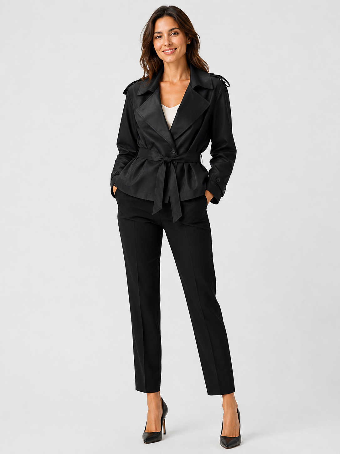 Trench Court Noir Ceinture