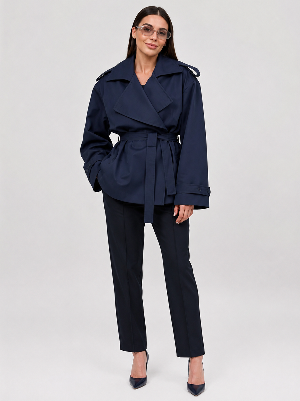 Trench Bleu Marine Court Femme