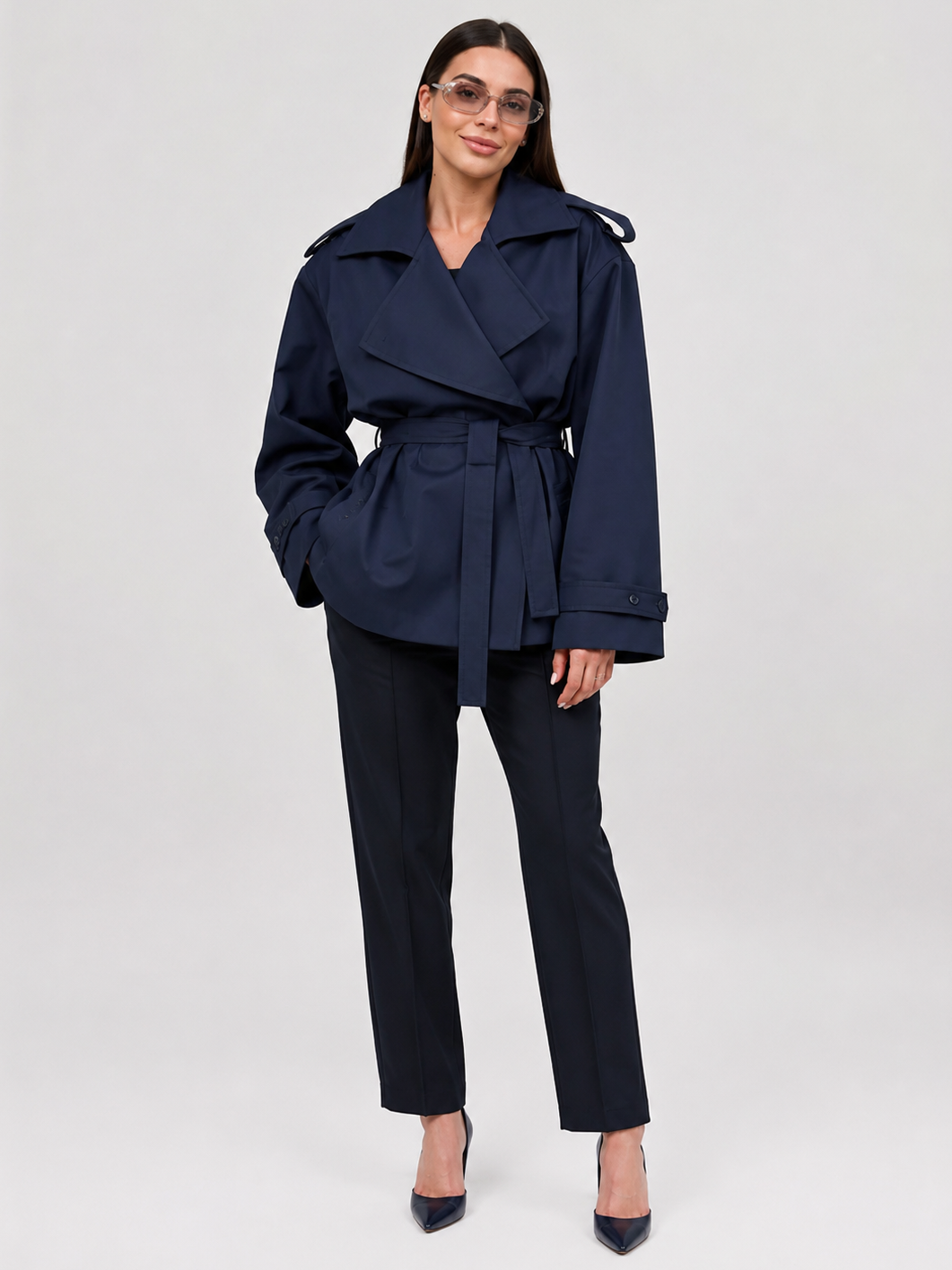 Trench Bleu Marine Court Femme