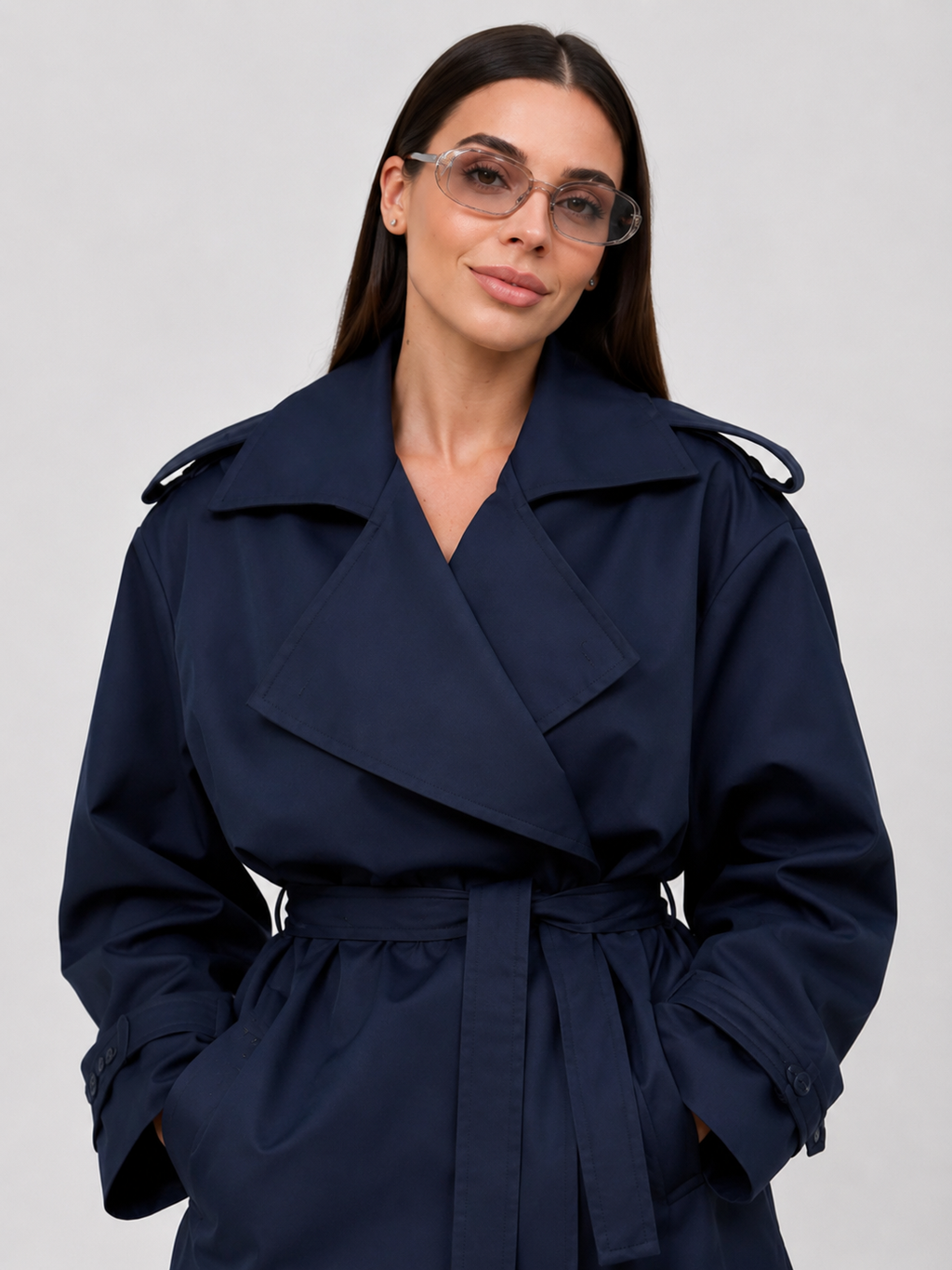 Trench Bleu Marine Court Femme