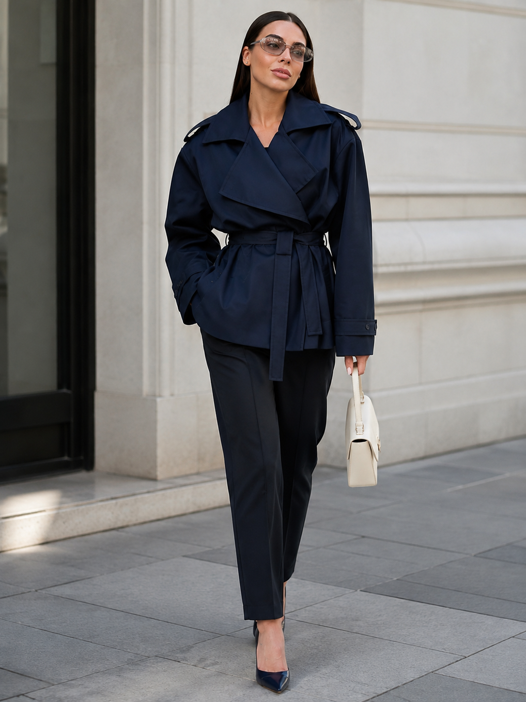 Trench Bleu Marine Court Femme