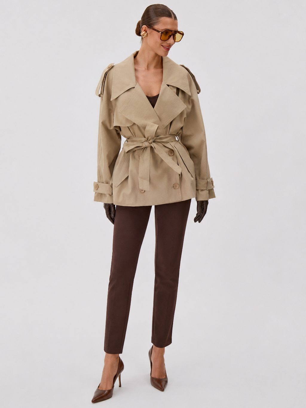 Trench Coat Court Femme Beige