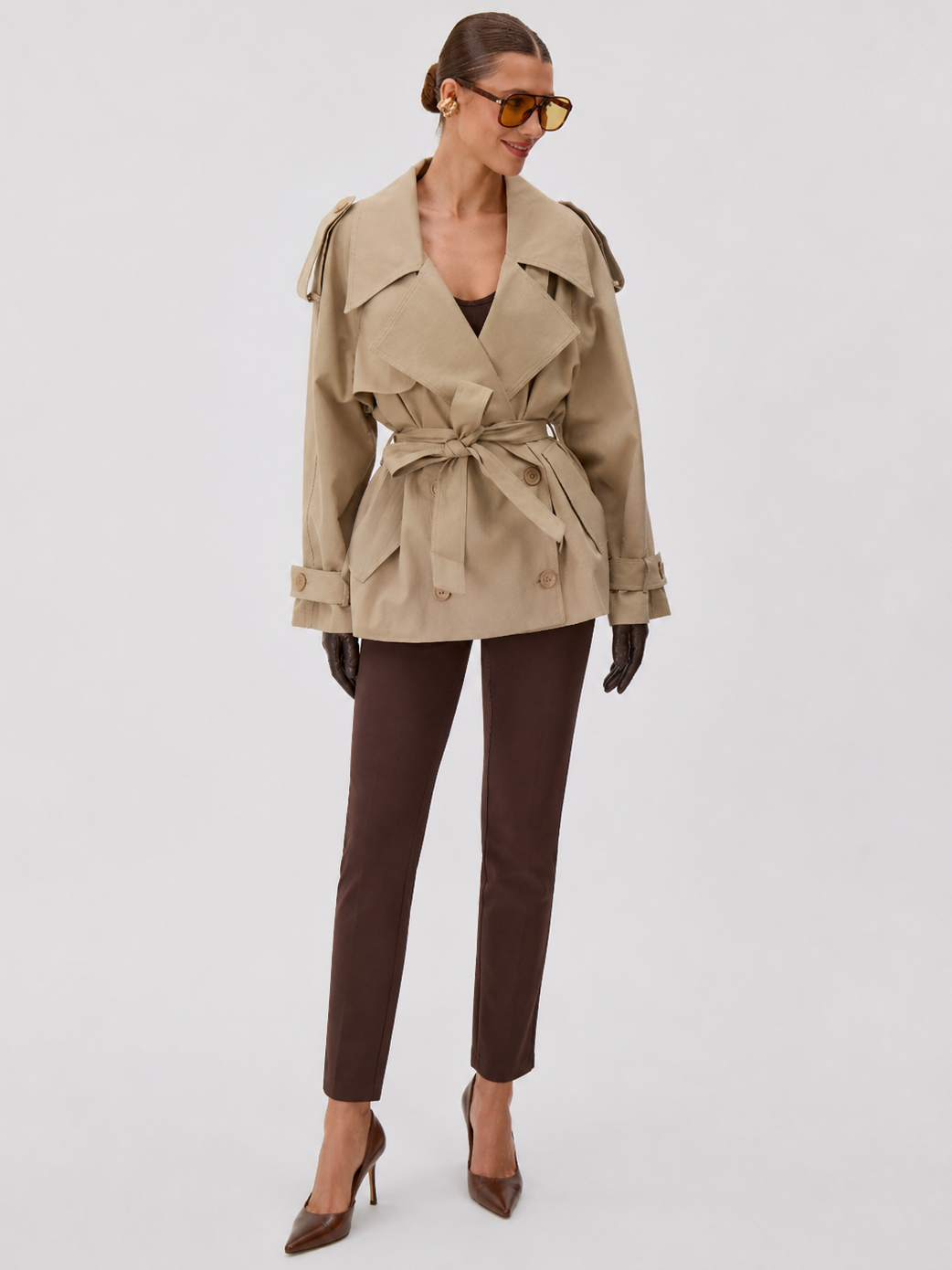 Trench Coat Court Femme Beige