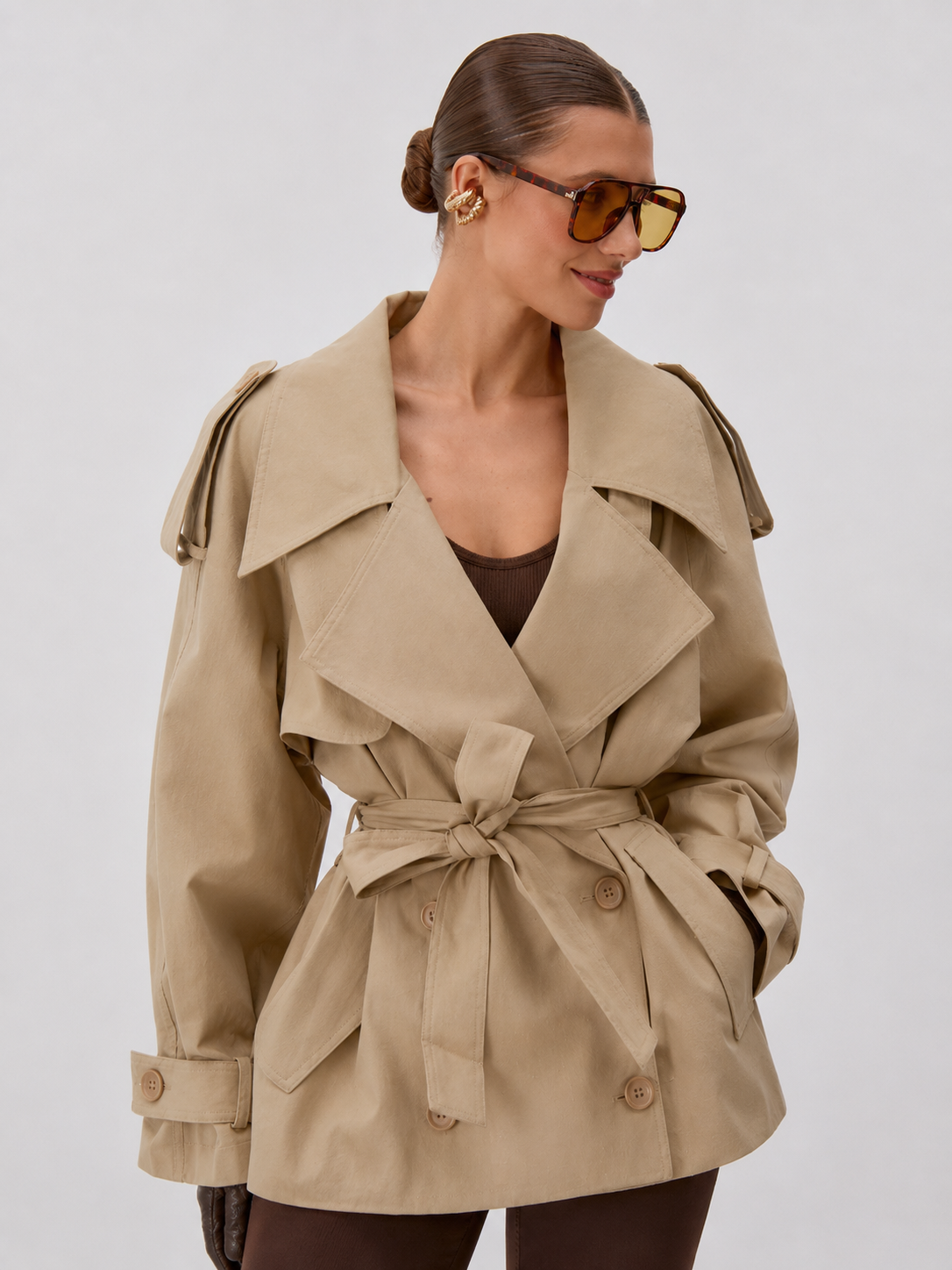 Trench Coat Court Femme Beige