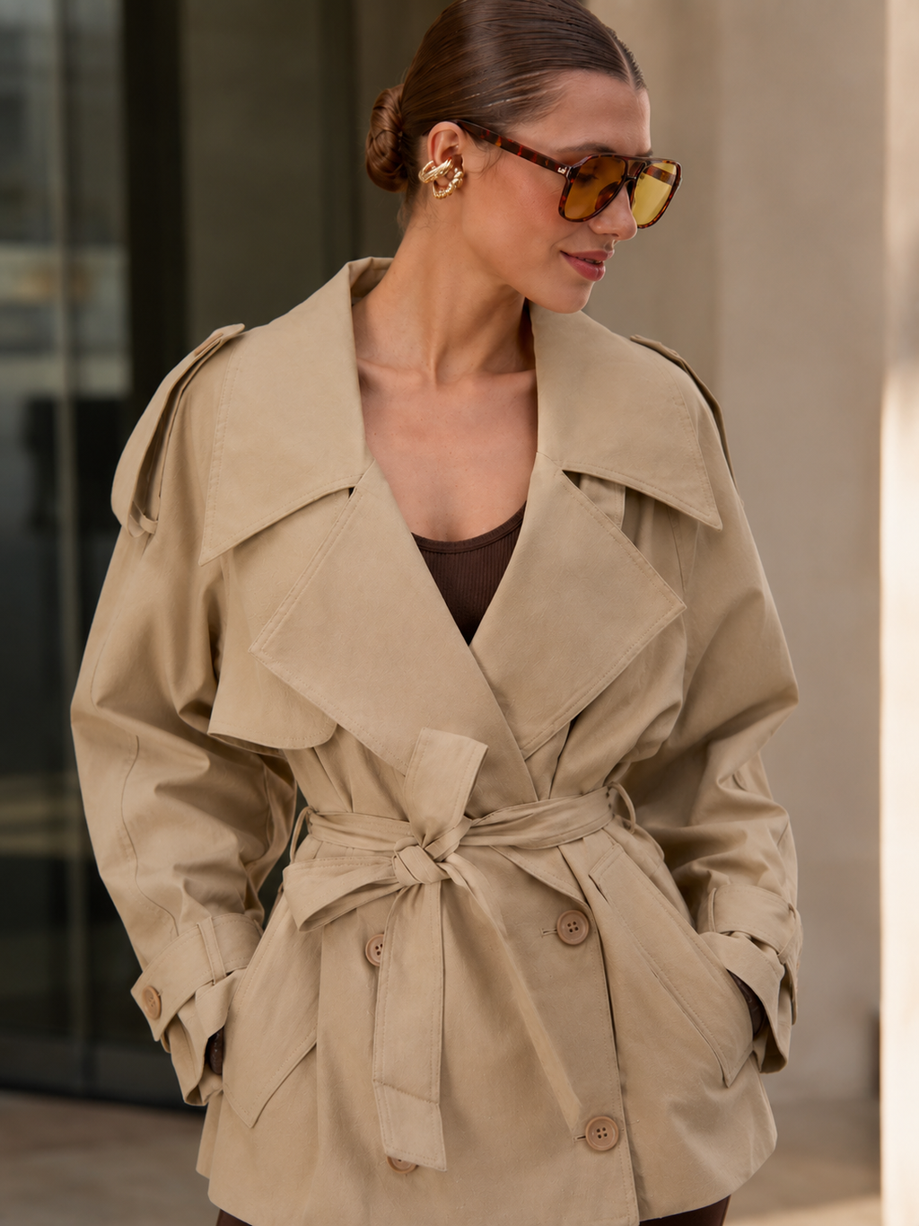Trench Coat Court Femme Beige