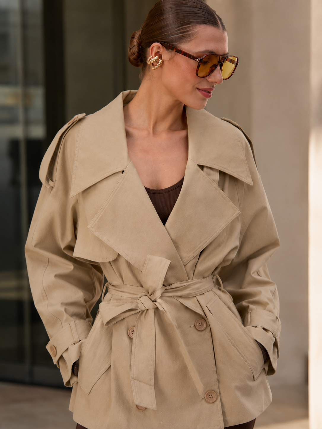 Trench Coat Court Femme Beige
