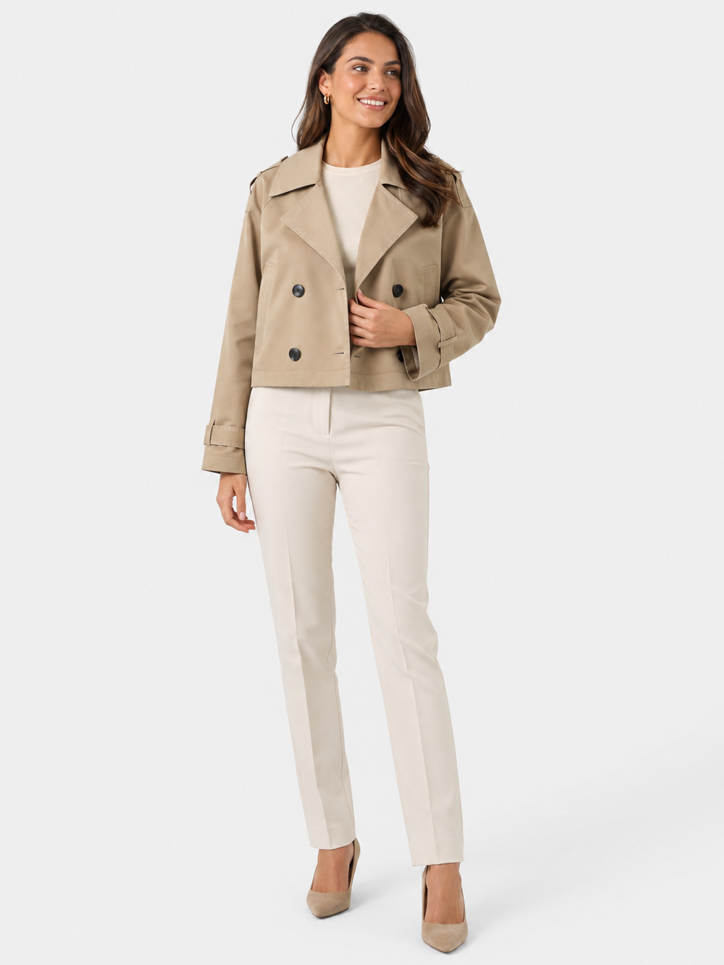 Trench Coat Court Femme Beige