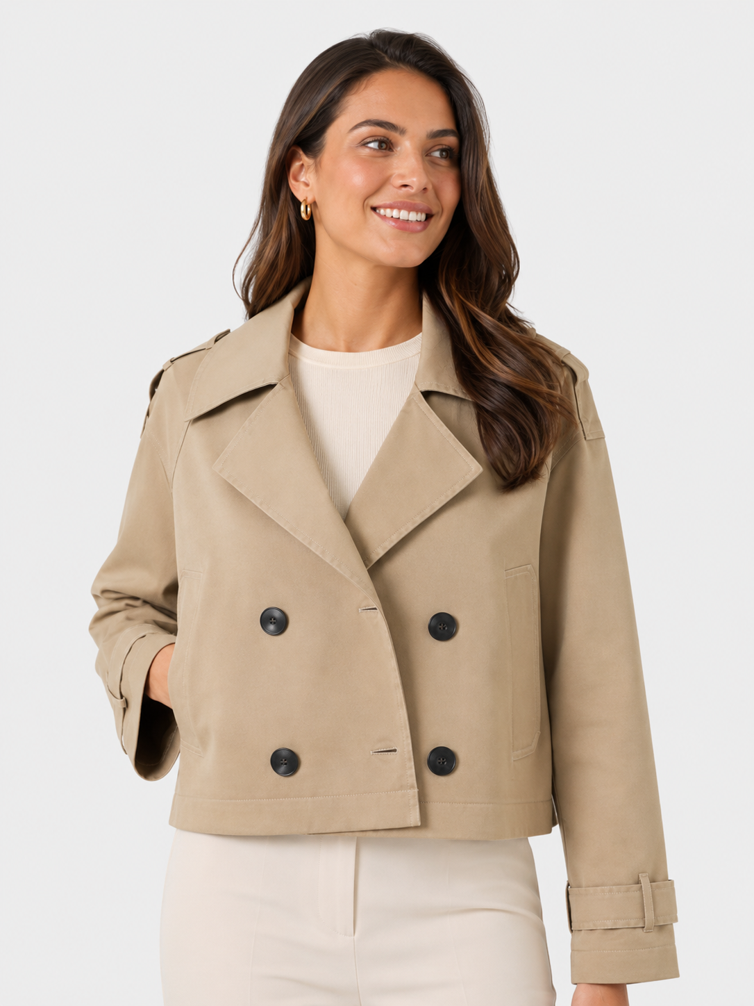 Trench Coat Court Femme Beige