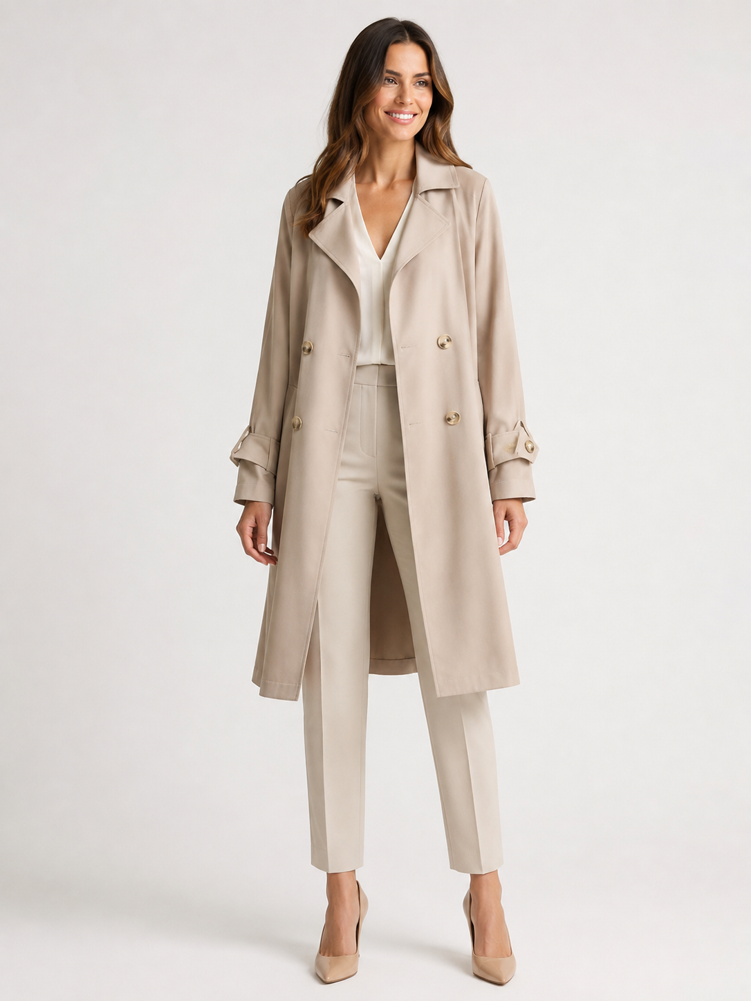 Trench Coat Long Femme Beige