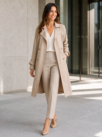 Trench Coat Long Femme Beige