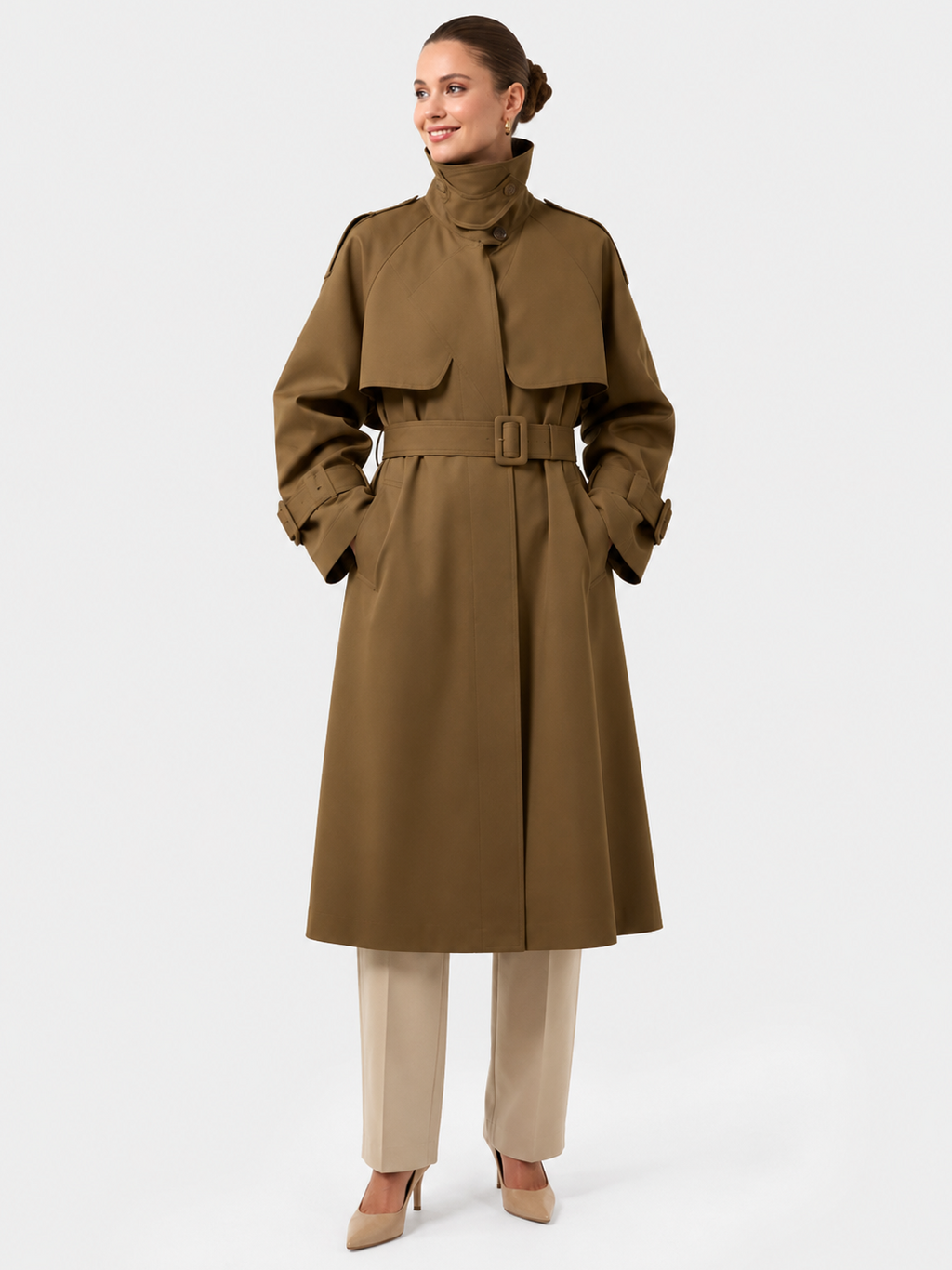Trench Long Col Montant