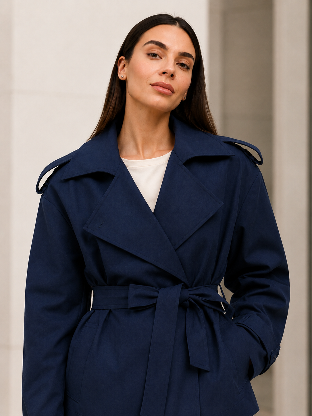 Trench Court Bleu Marine Femme