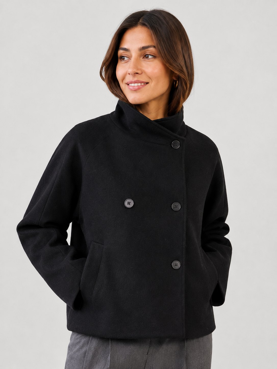 Manteau Noir Oversize Femme Court