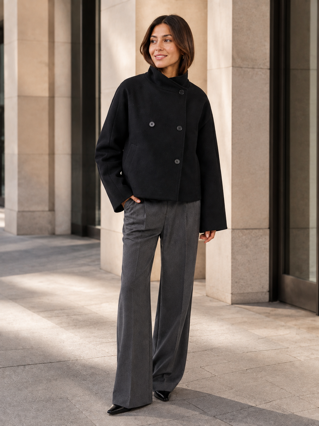 Manteau Noir Oversize Femme Court