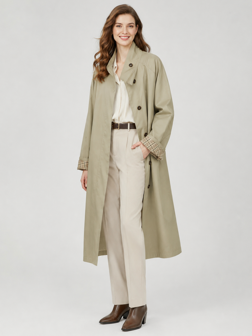 Trench Long Kaki Col Montant