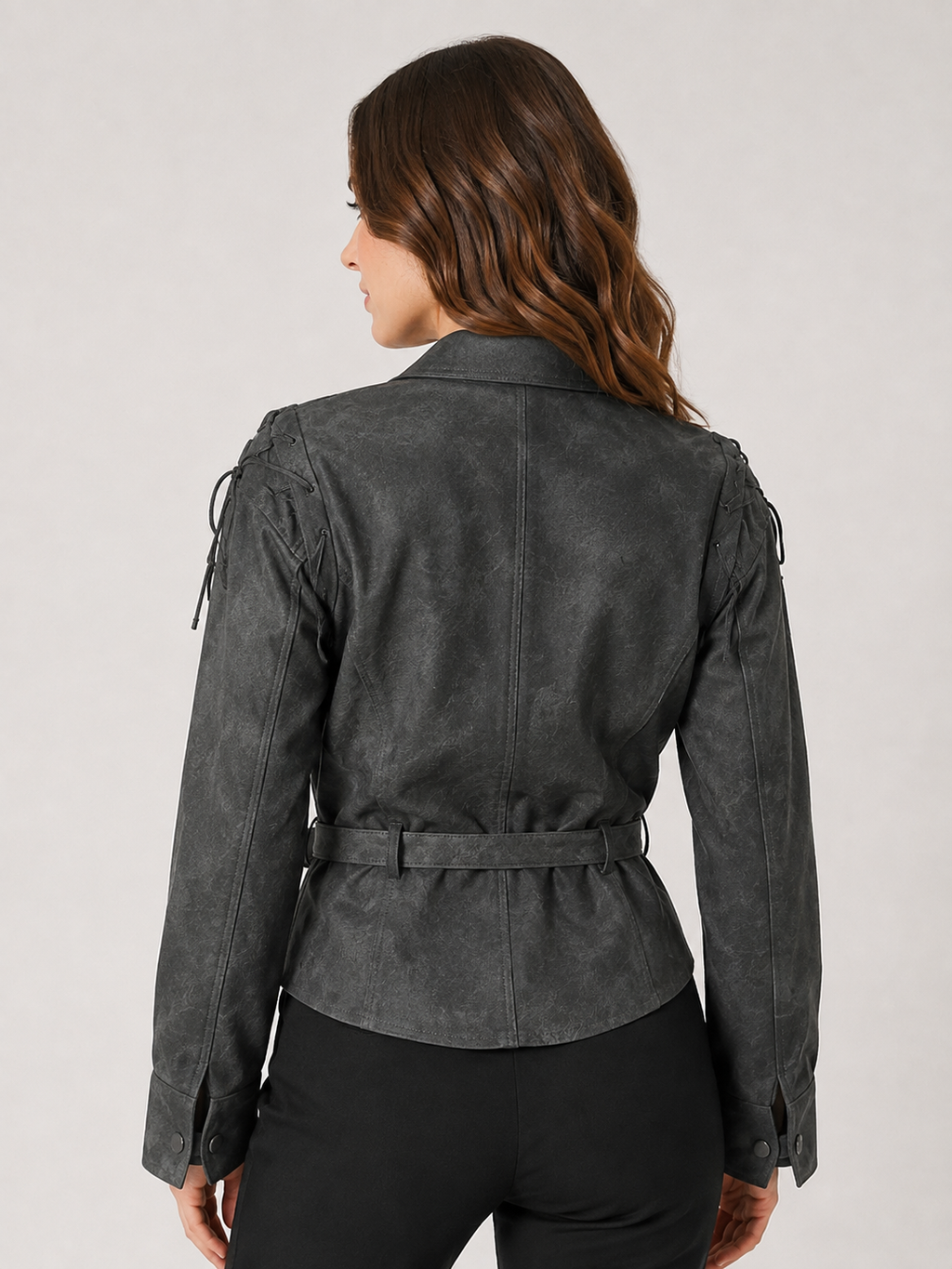 Veste En Cuir Femme Grise