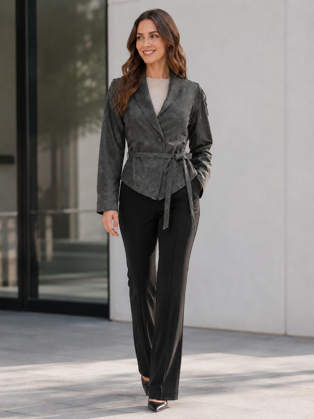 Veste En Cuir Femme Grise