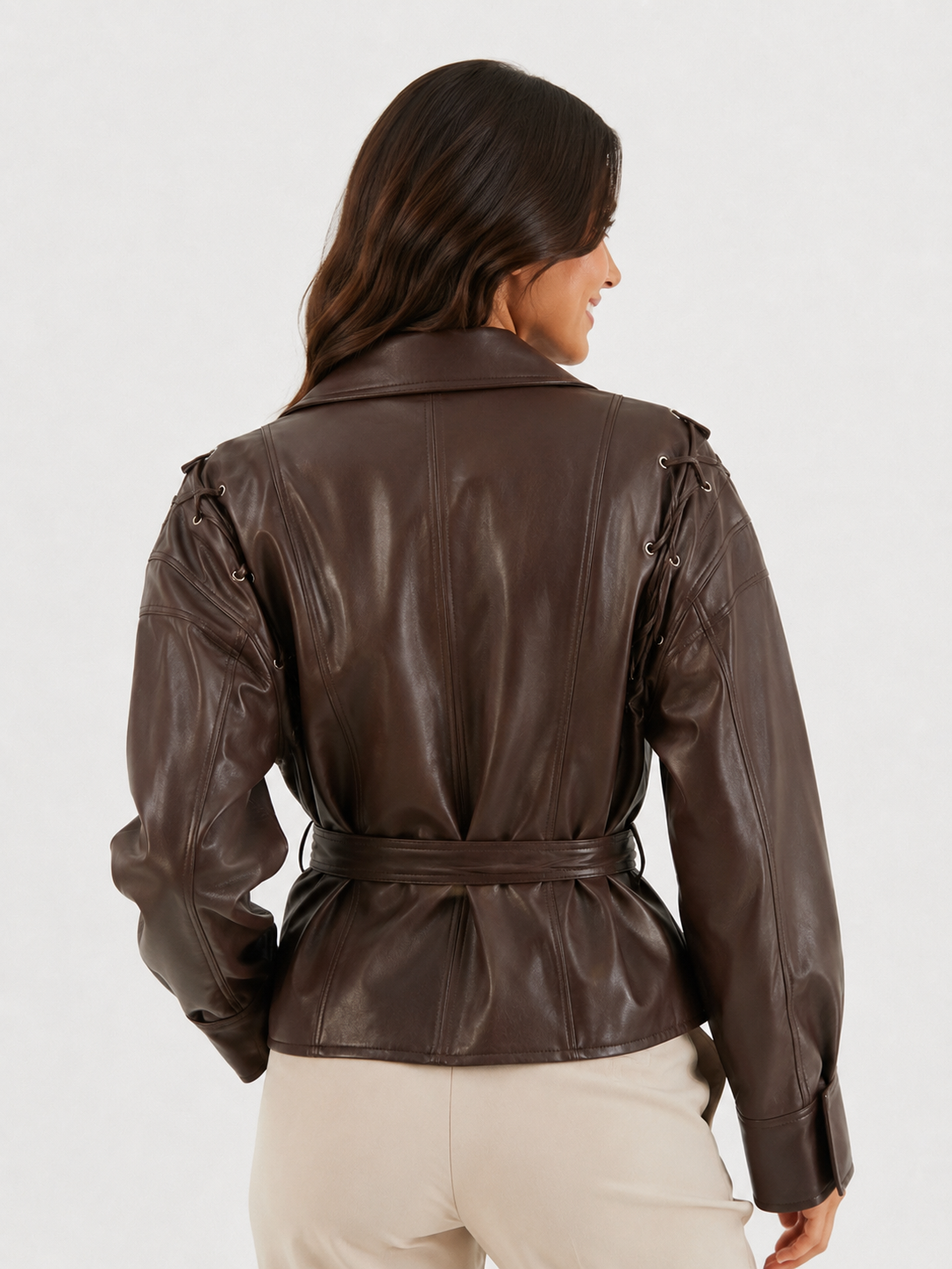 Veste Cuir Marron Oversize Femme