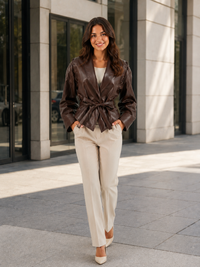 Veste Cuir Marron Oversize Femme