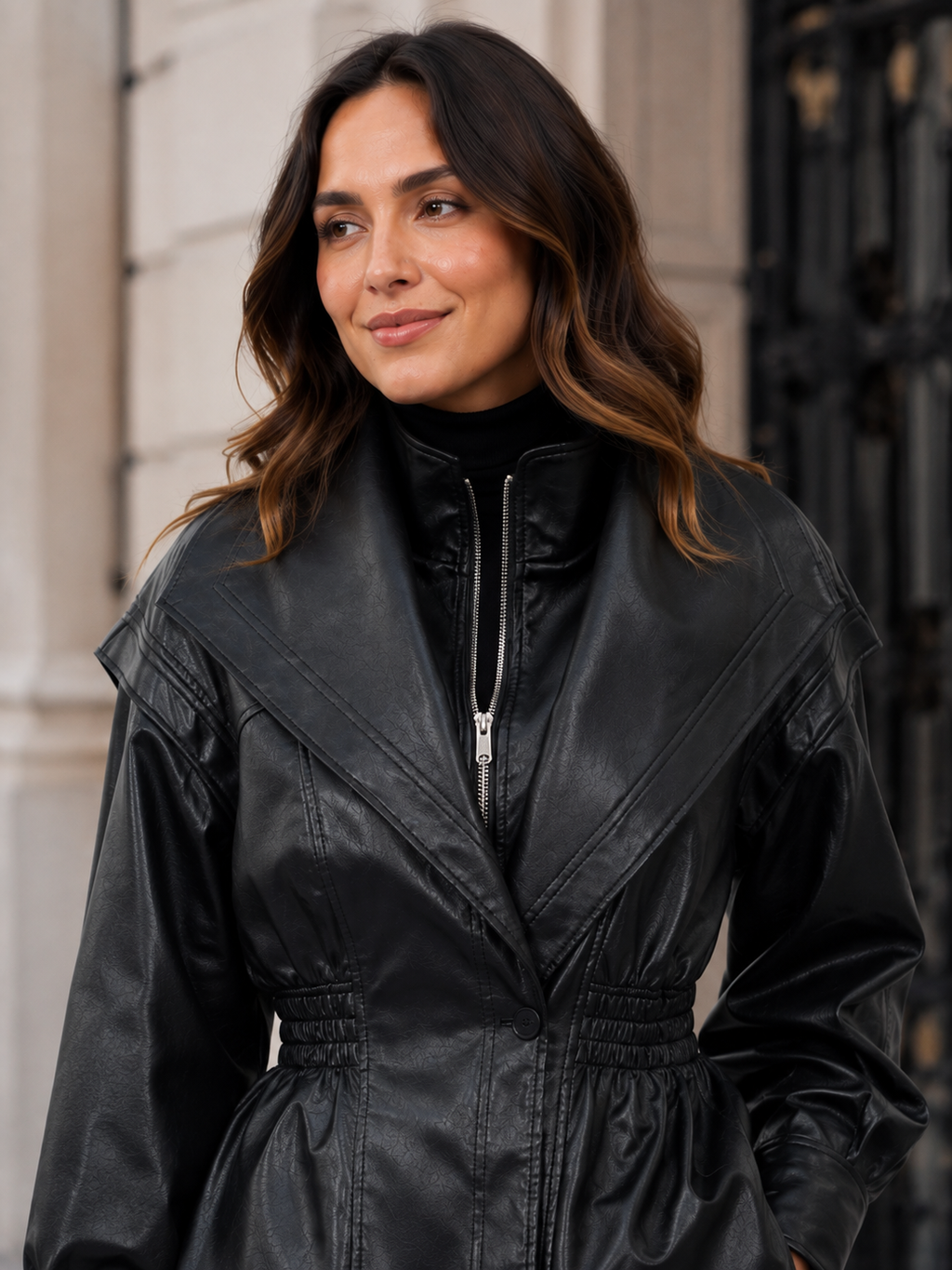 Longue Veste Simili Cuir Femme
