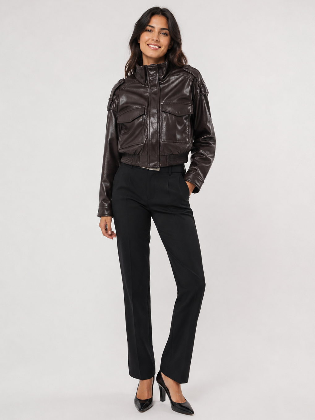 Court Veste Cuir Noir Femme