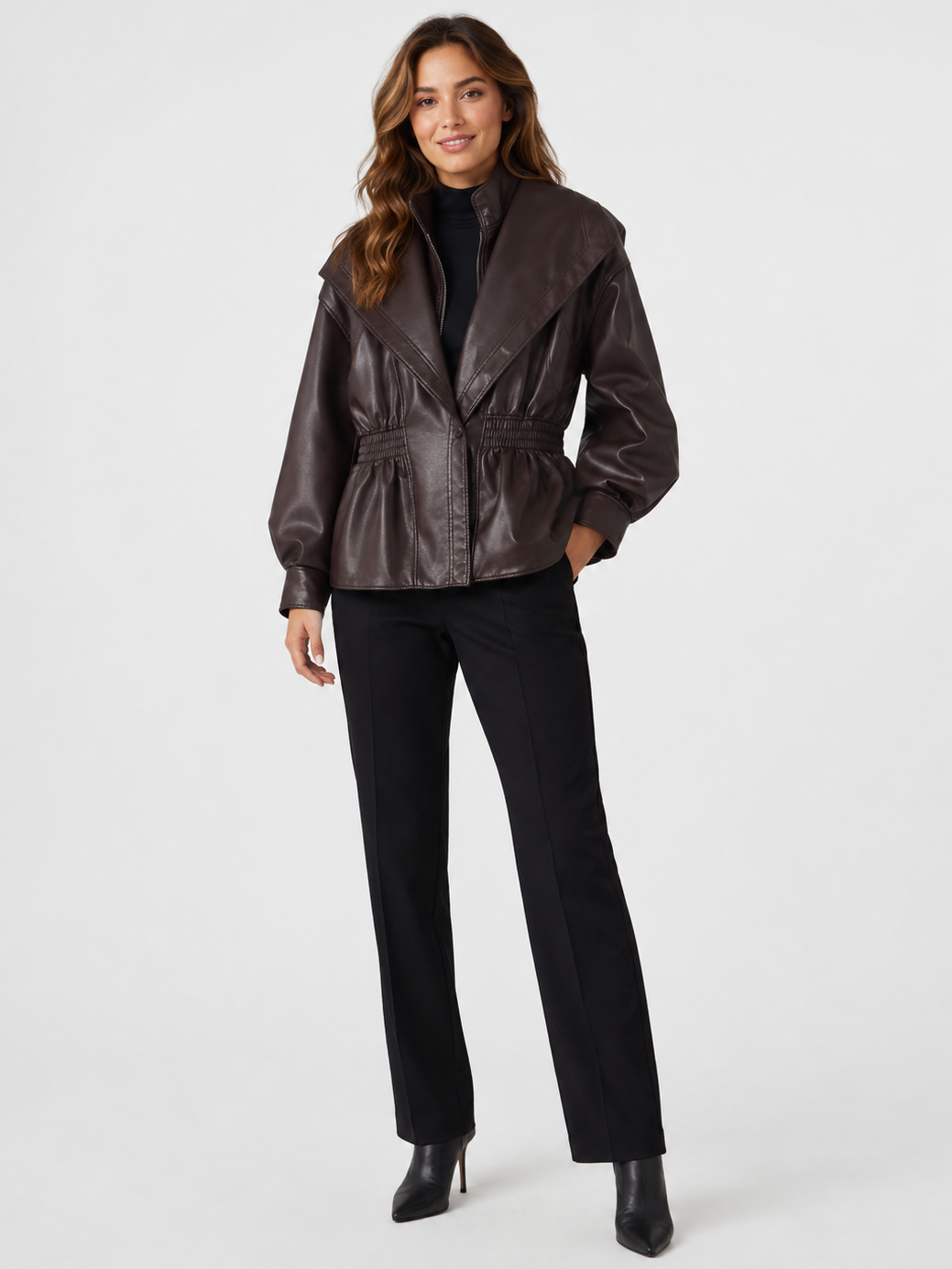 Veste Femme Marron Simili Cuir