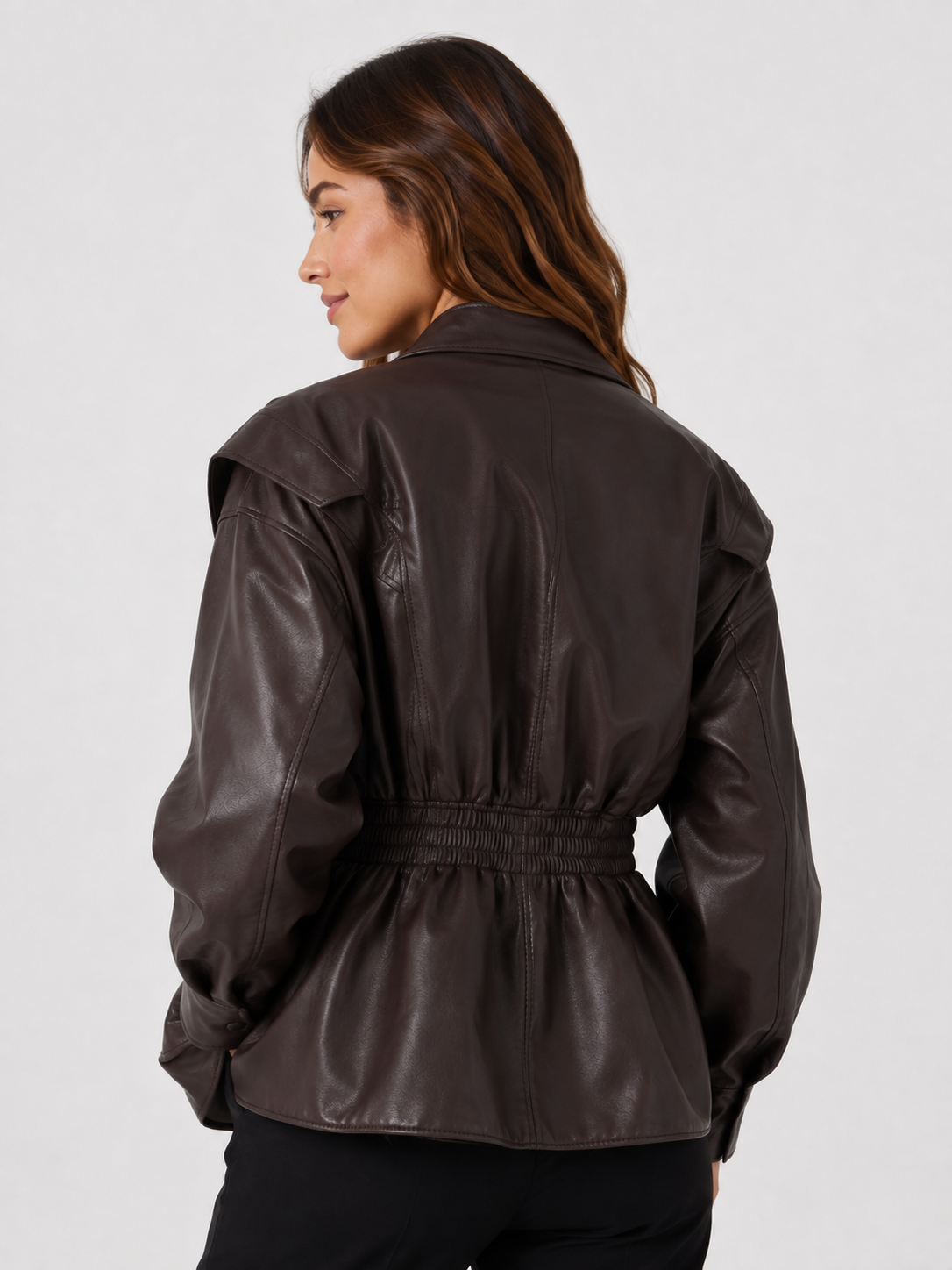 Veste Femme Marron Simili Cuir