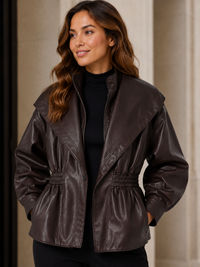 Veste Femme Marron Simili Cuir