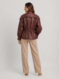 Veste Simili Cuir Marron Foncé Femme