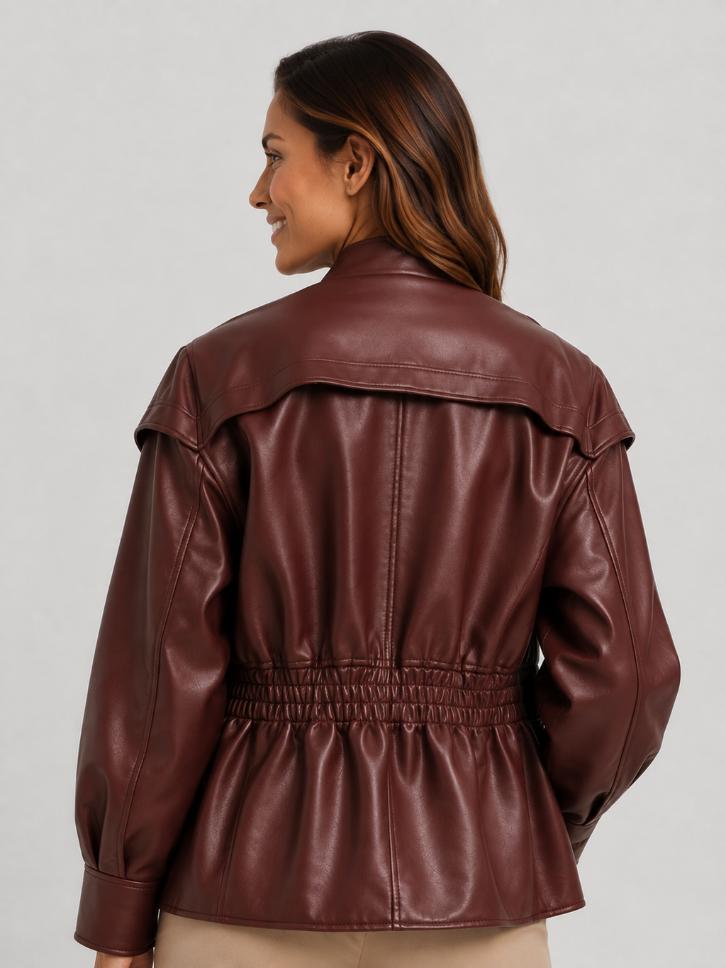 Veste Simili Cuir Marron Foncé Femme