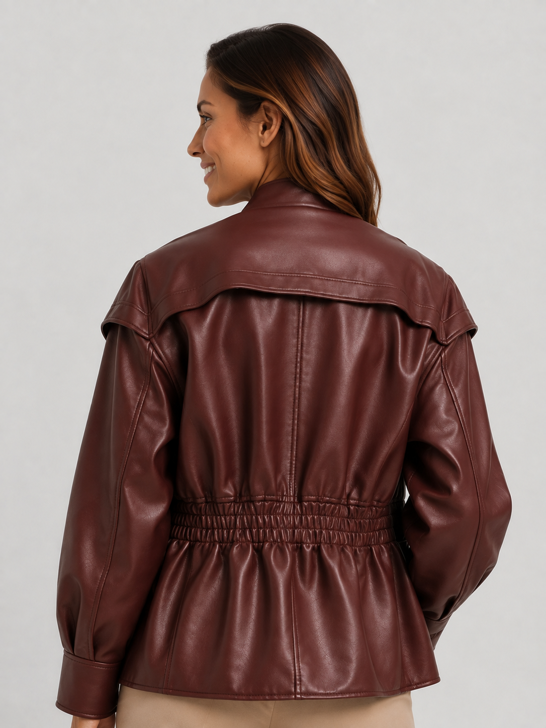 Veste Simili Cuir Marron Foncé Femme