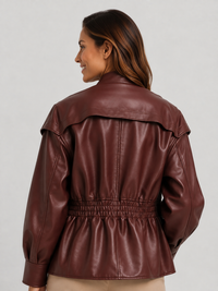 Veste Simili Cuir Marron Foncé Femme