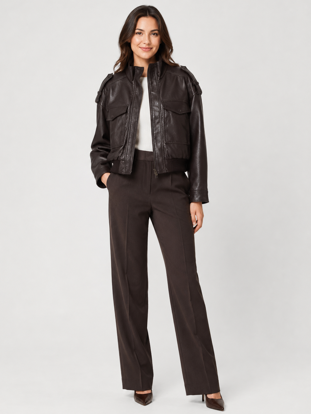Veste Simili Cuir Courte Femme