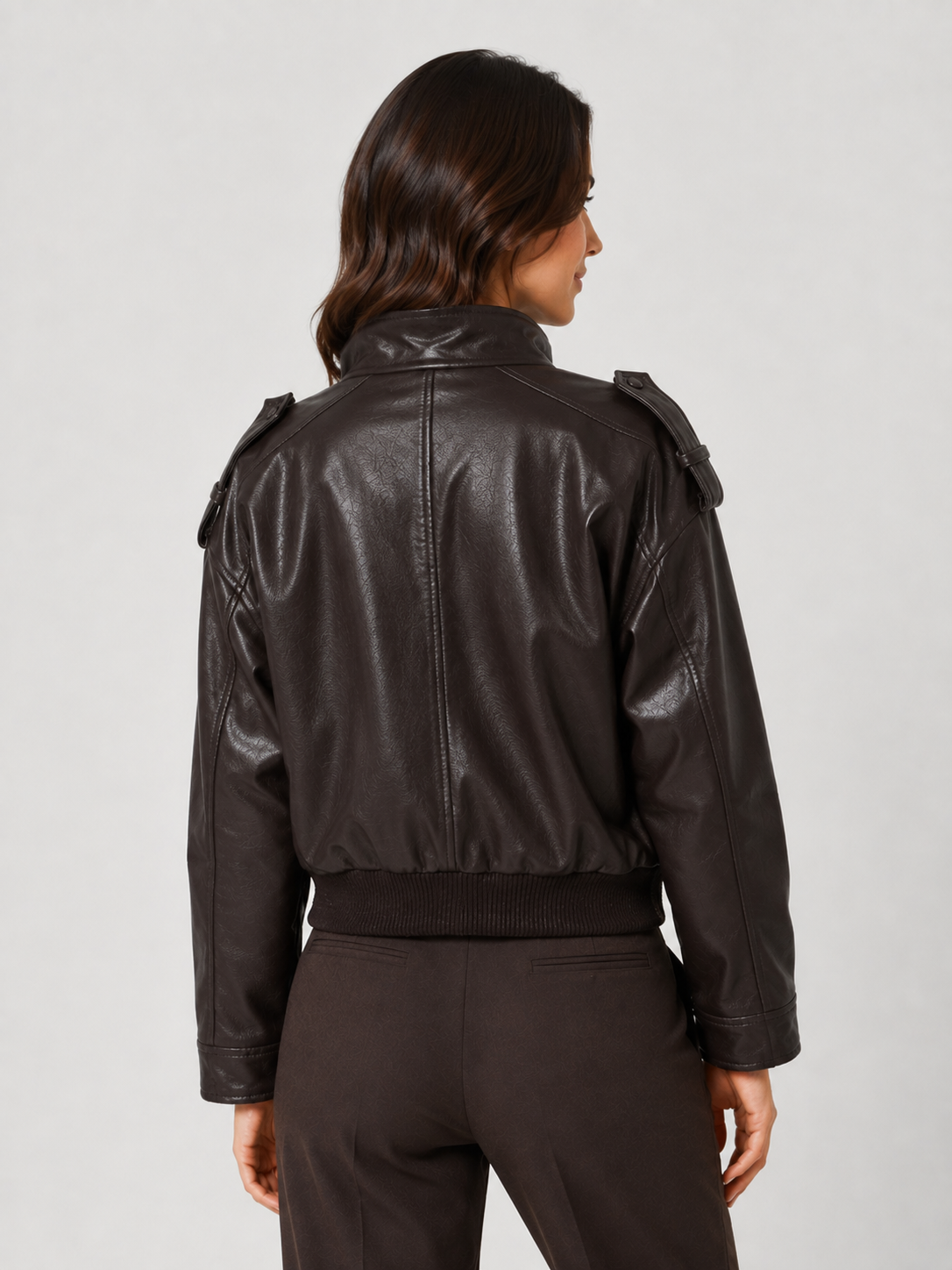 Veste Simili Cuir Courte Femme