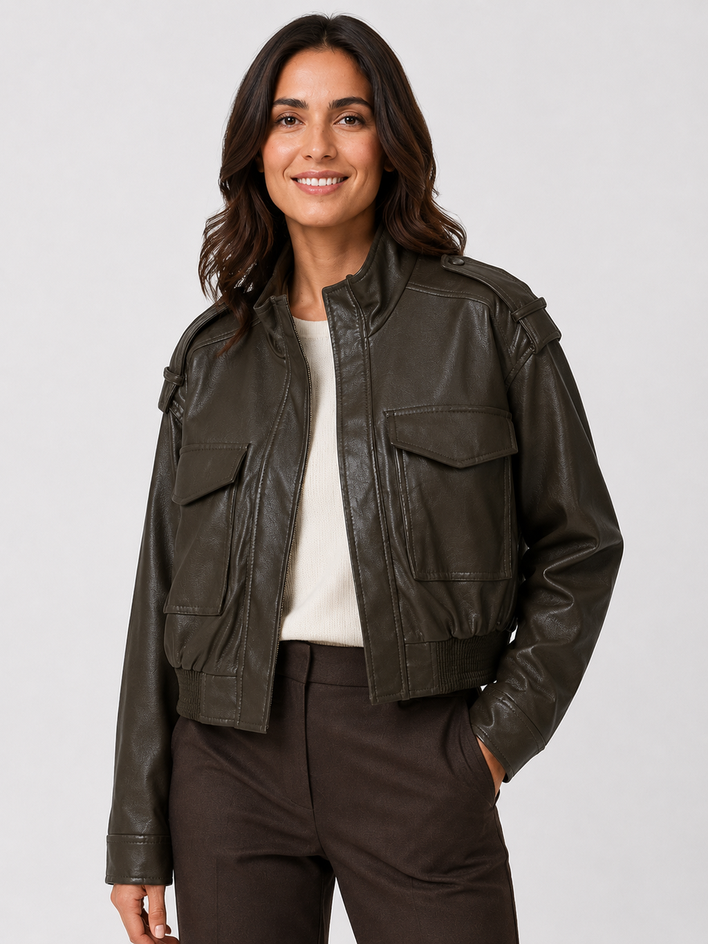 Veste Courte Cuir Femme