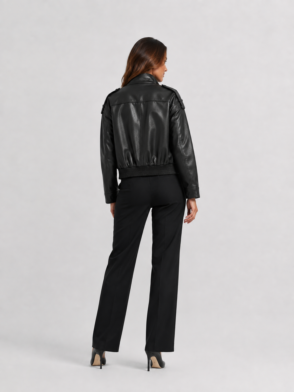 Veste Cuir Courte Noir Femme