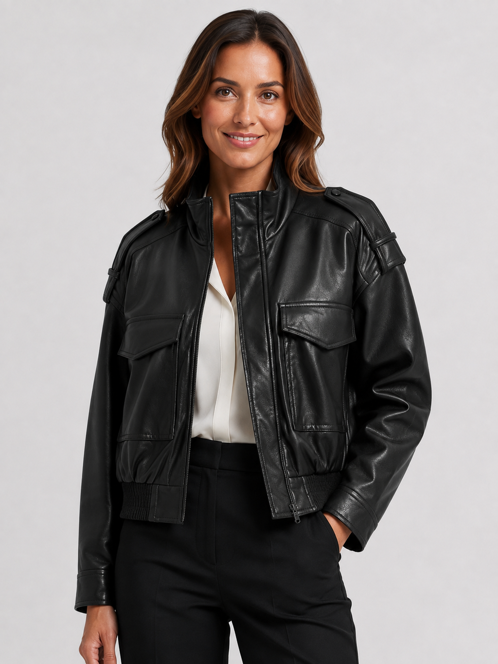 Veste Cuir Courte Noir Femme