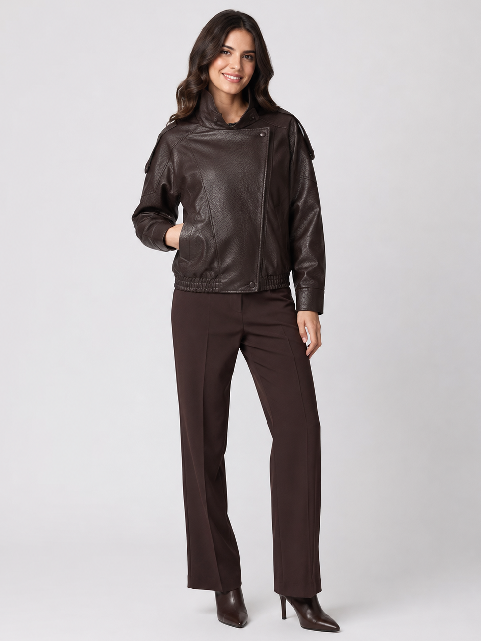 Veste Bomber Cuir Marron Femme