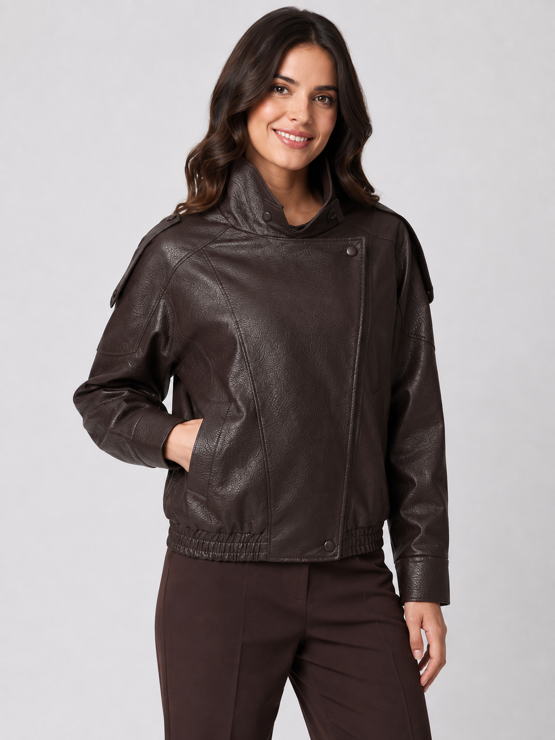 Veste Bomber Cuir Marron Femme